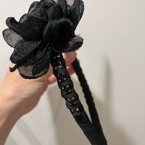 Women’s Black Rhinstone Rosette and Crystal Headband